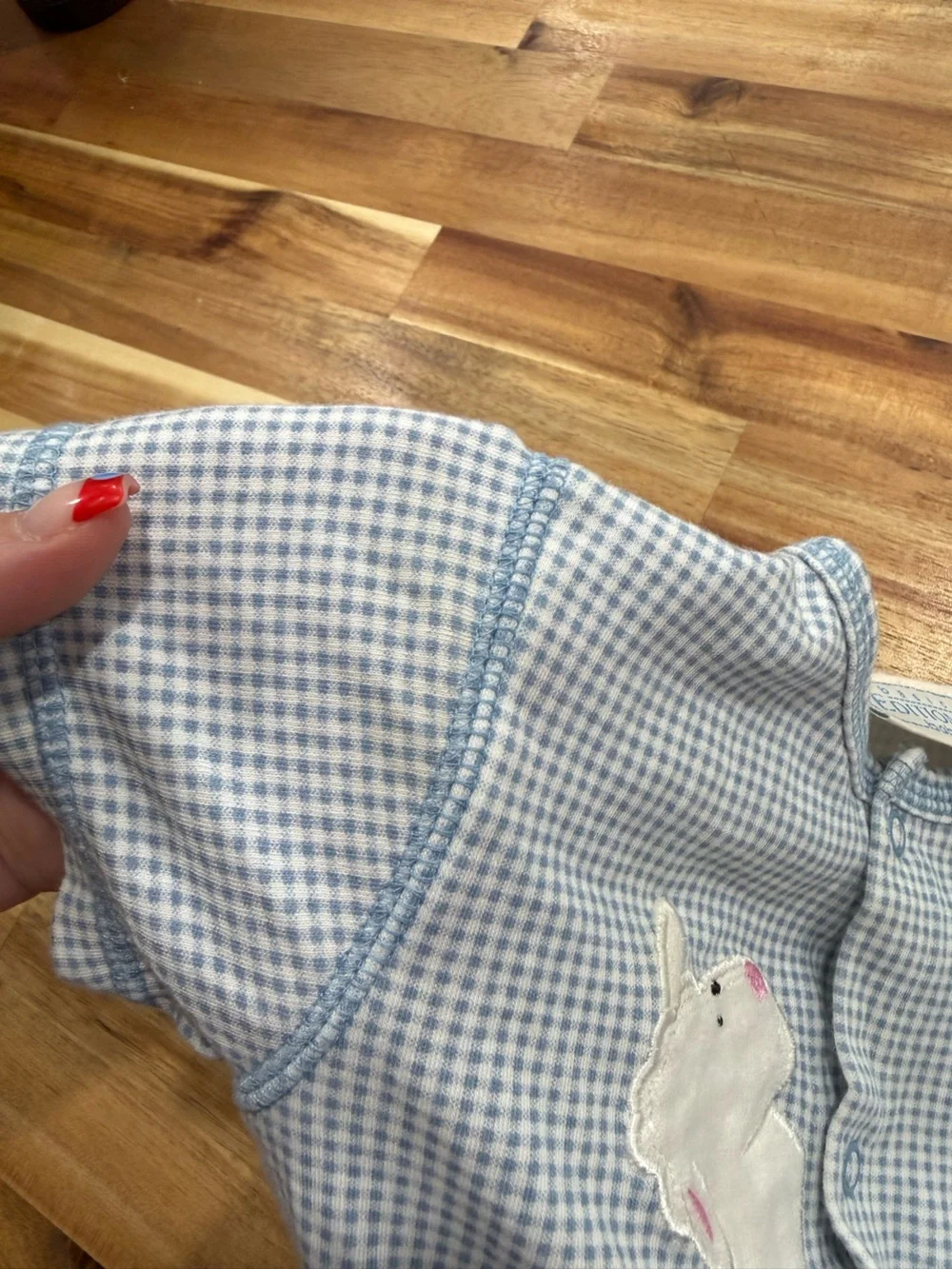 Basic Editions Blue Gingham Onesie with Lamb Applique